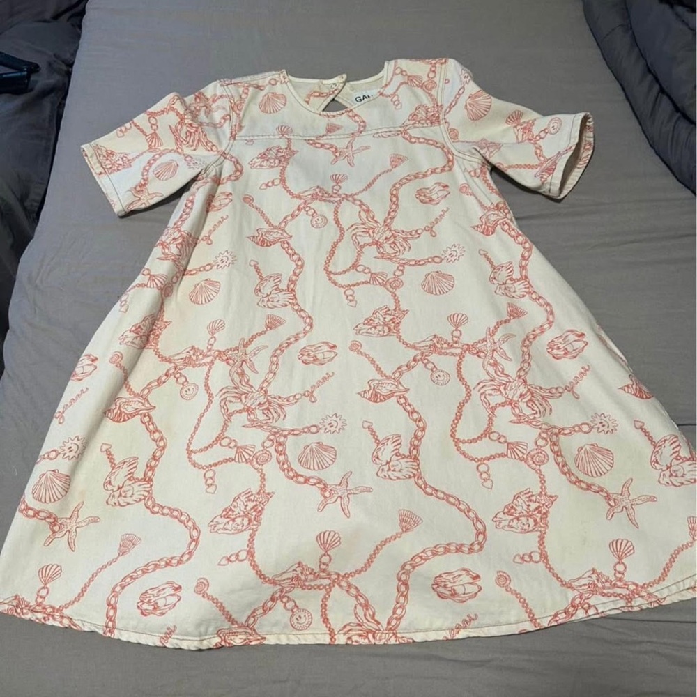 Ganni Cream and Pink Chain Print Top